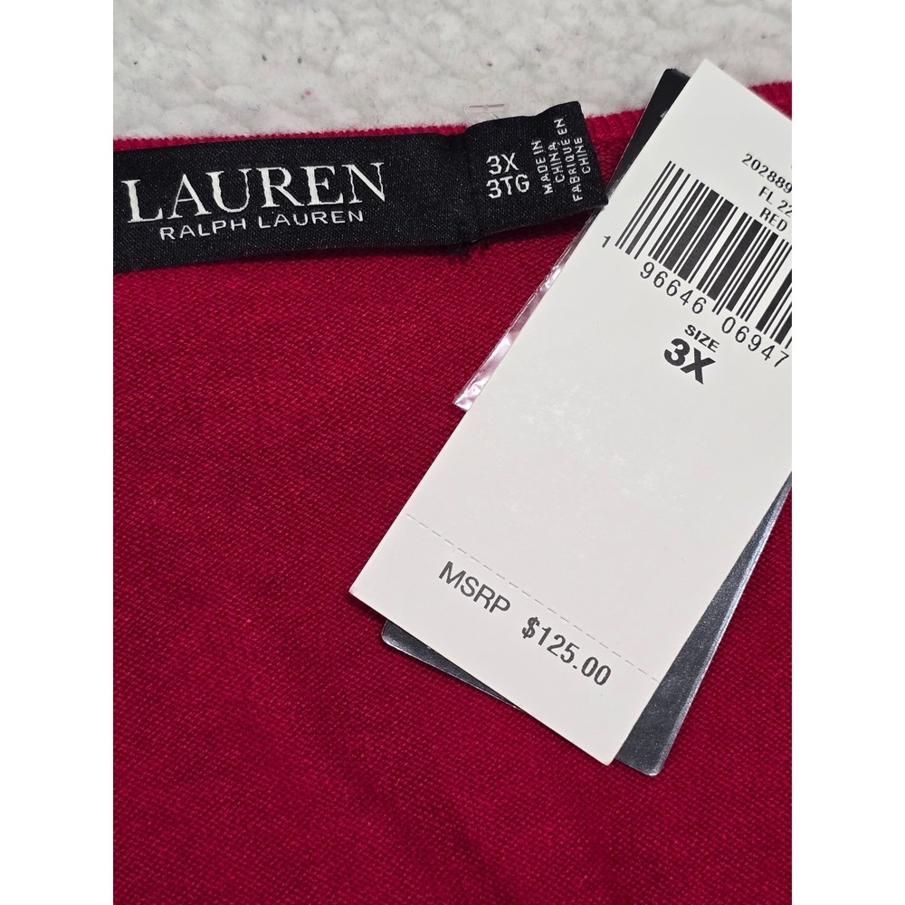 Lauren Ralph Lauren Red Ruffle V-Neck Puff Sleeve Sweater 3X NWT 202889 - Picture 4 of 8